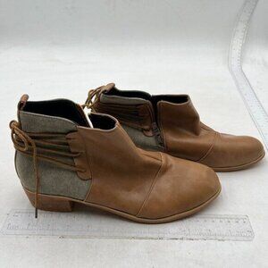 Women's Round Toe Faux Suede Low Chunky Heel Lace Up Ankle Bootie Brown